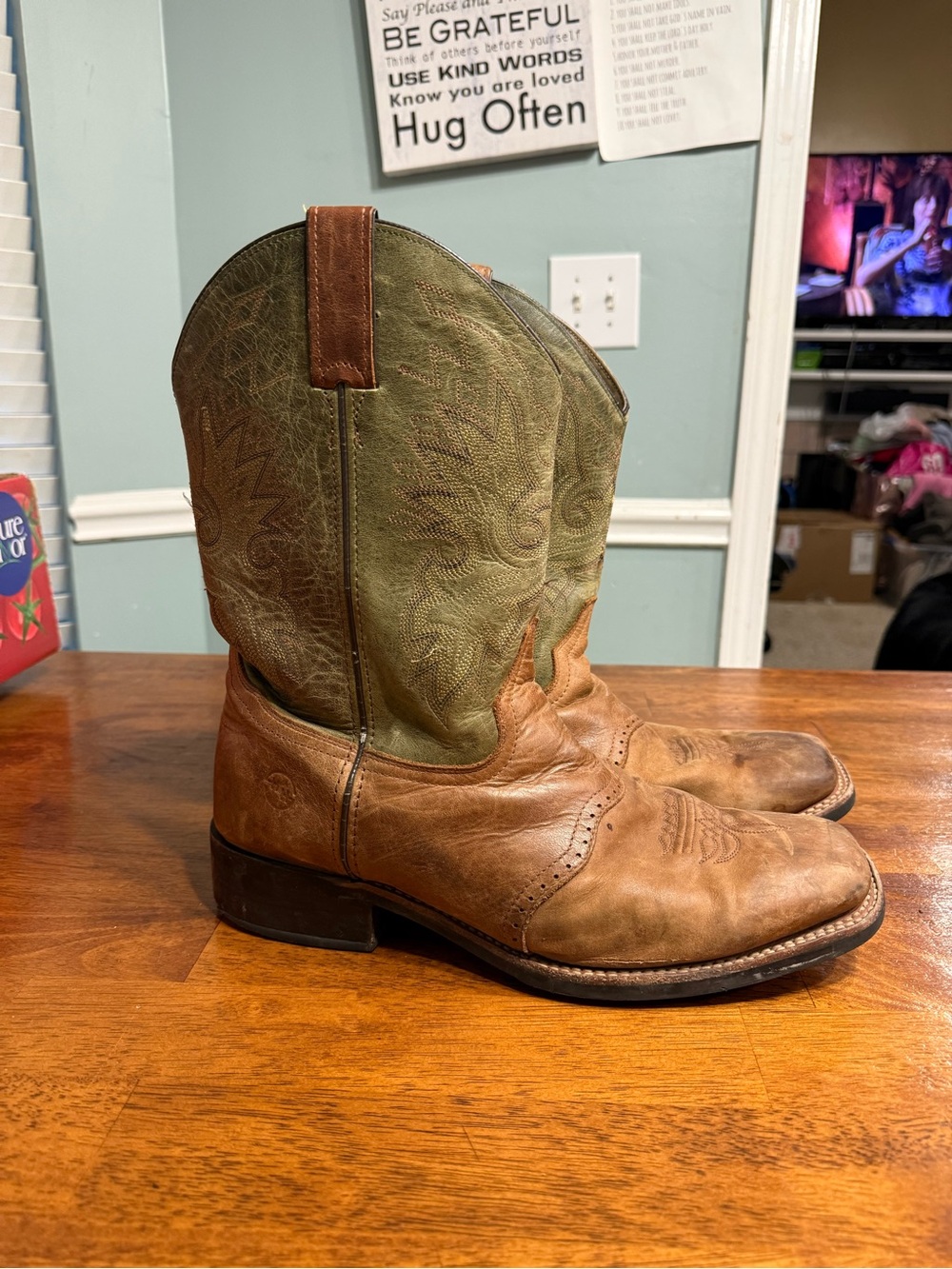 Double-H Boots Gabriel DH3571 Men's Cowboy Boots Cognac Brown & Olive Green 12EE